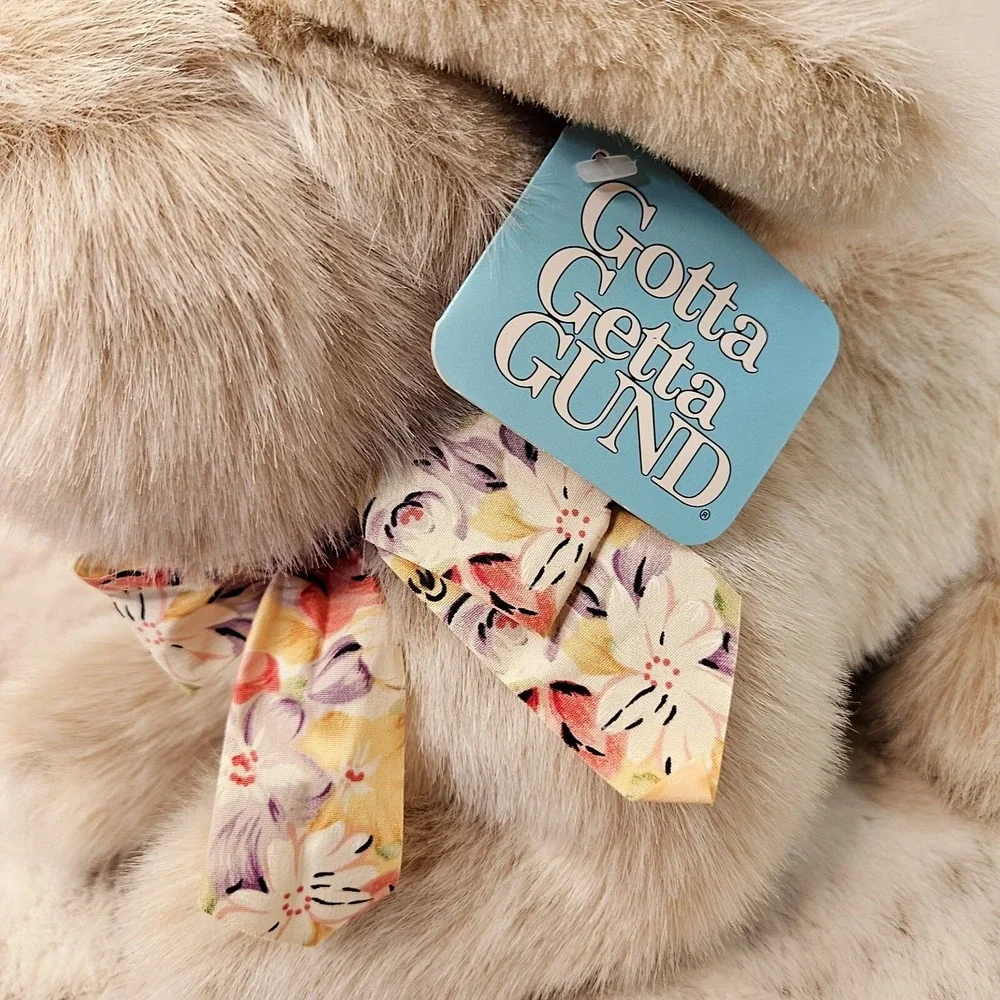 Gund Tan Floral Bow Plush Bunny Rabbit 14